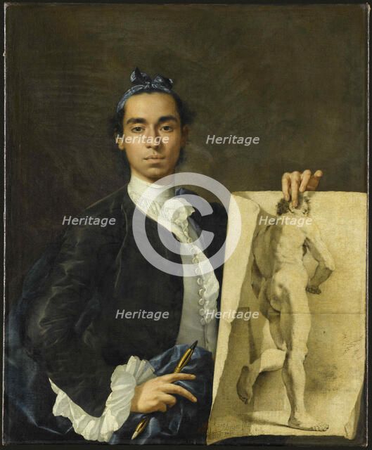 Self-portrait Holding an Academic Study, 1746. Creator: Meléndez, Luis Egidio (1716-1780).