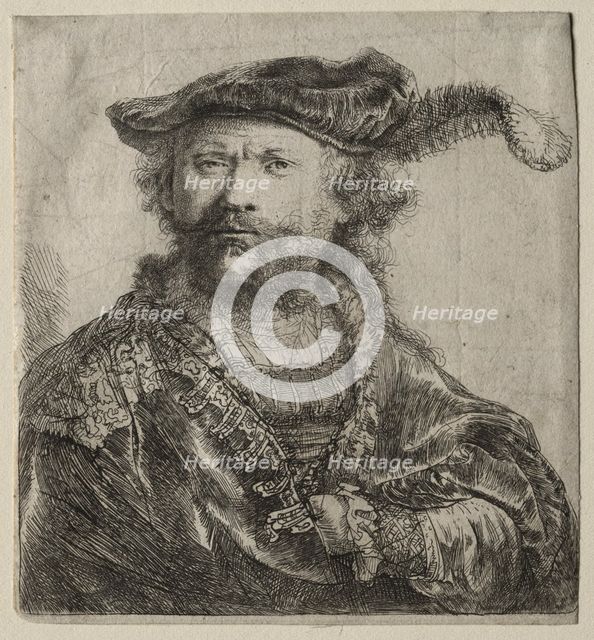 Self-Portrait in Velvet Cap with Plume, 1638. Creator: Rembrandt van Rijn (Dutch, 1606-1669).