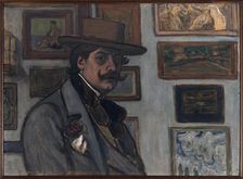 Self-portrait in a brown hat, 1897. Creator: Rippl-Rónai, József (1861-1927)