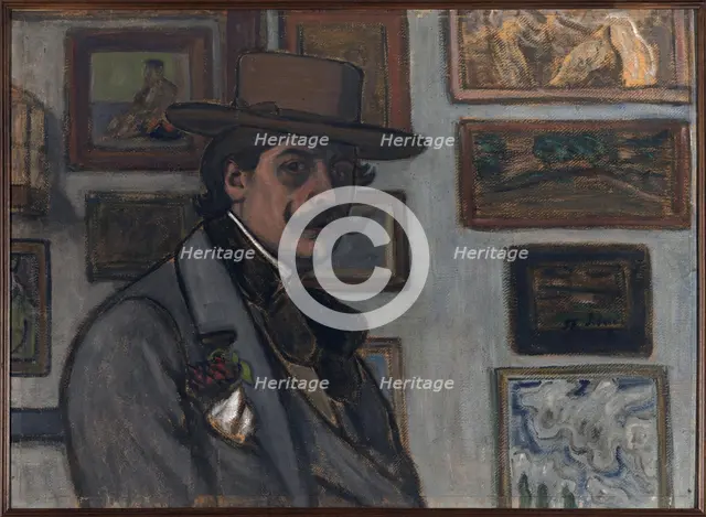 Self-portrait in a brown hat, 1897. Creator: Rippl-Rónai, József (1861-1927).