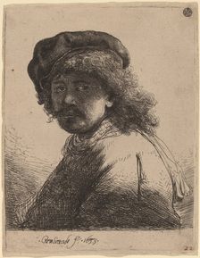 Self-Portrait in a Cap and Scarf with the Face Dark, 1633. Creator: Rembrandt Harmensz van Rijn