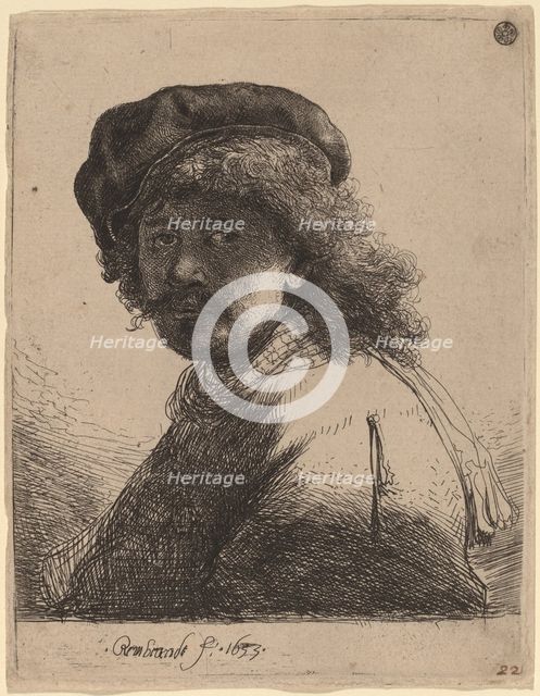 Self-Portrait in a Cap and Scarf with the Face Dark, 1633. Creator: Rembrandt Harmensz van Rijn.