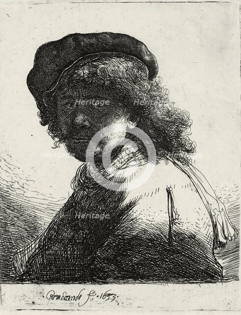 Self-Portrait in a Cap and Scarf with the Face Dark, 1633. Artist: Rembrandt van Rhijn (1606-1669)
