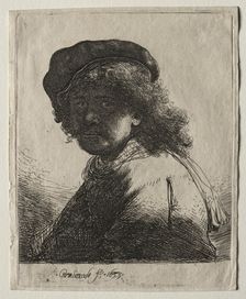 Self-Portrait in a Cap and Scarf with the Face Dark: Bust, 1633. Creator: Rembrandt van Rijn (Dutch, 1606-1669)