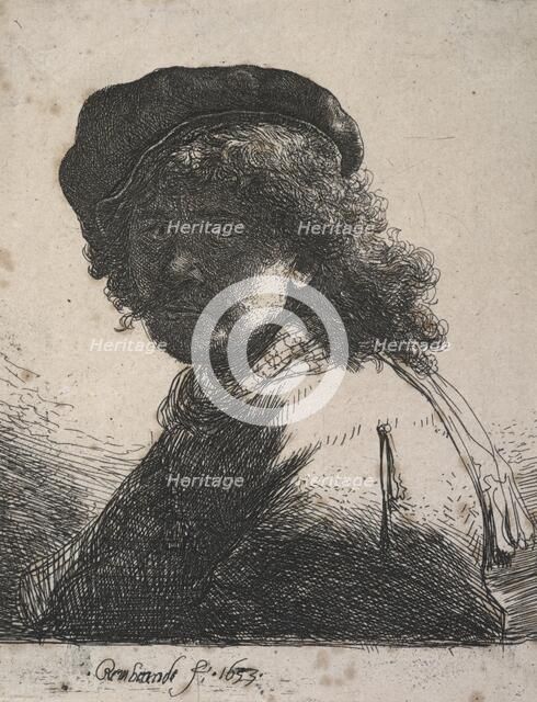 Self-portrait in a cap and scarf with the face dark: bust, 1633. Creator: Rembrandt Harmensz van Rijn.