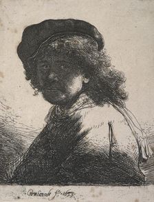 Self-portrait in a cap and scarf with the face dark: bust, 1633. Creator: Rembrandt Harmensz van Rijn