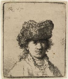 Self-portrait in a fur cap: bust, 1630. Creator: Rembrandt Harmensz van Rijn