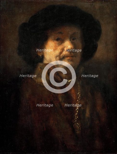 Self-Portrait in a fur coat with gold chain and earring, 1655.