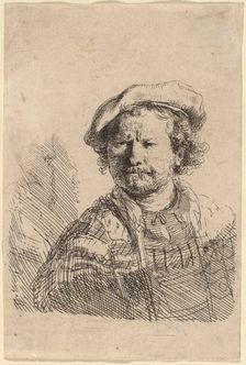 Self-Portrait in a Flat Cap and Embroidered Dress, c. 1642. Creator: Rembrandt Harmensz van Rijn