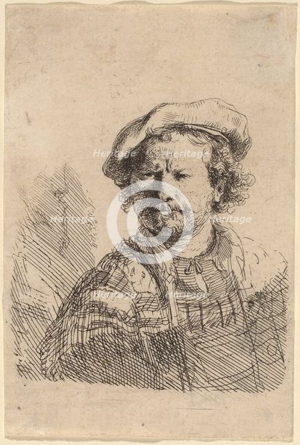 Self-Portrait in a Flat Cap and Embroidered Dress, c. 1642. Creator: Rembrandt Harmensz van Rijn.