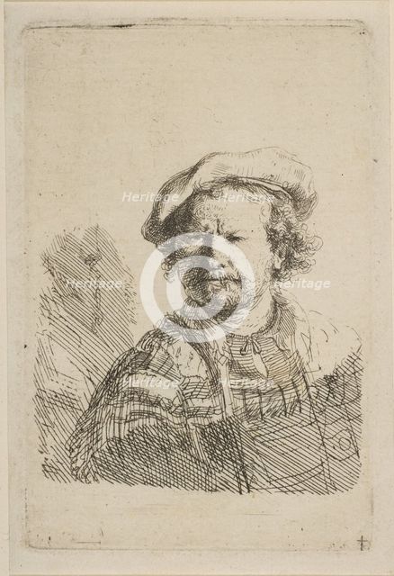 Self-Portrait in a Flat Cap and Embroidered Dress, ca. 1642. Creator: Rembrandt Harmensz van Rijn.