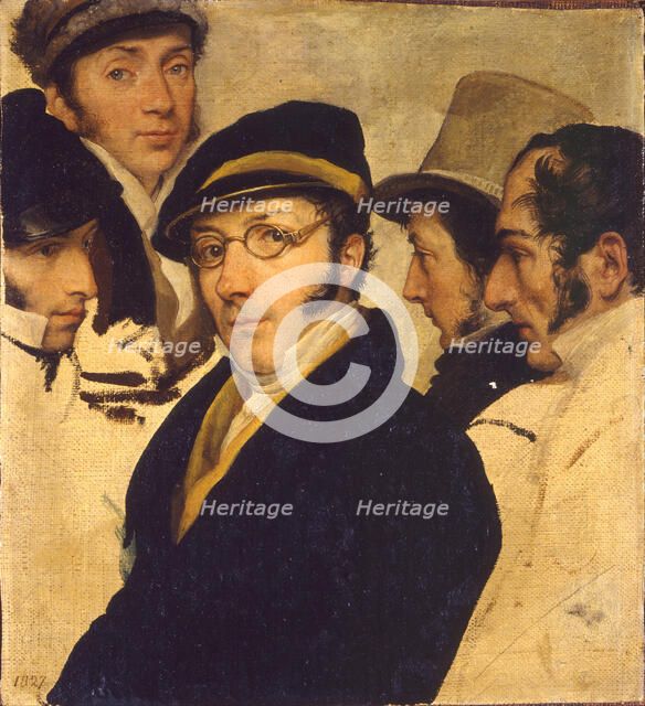 Self-Portrait in a group of friends, Between 1826 and 1828.
