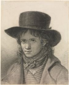 Self-Portrait in a Hat, c. 1790. Creator: Anne-Louis Girodet de Roucy-Trioson (French, 1767-1824)