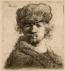 Self-portrait in a heavy fur cap: bust, 1631. Creator: Rembrandt Harmensz van Rijn