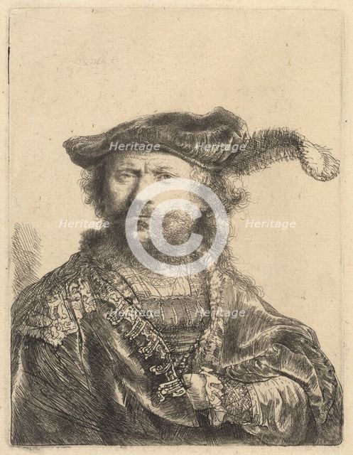 Self-Portrait in a Velvet Cap with Plume, 1638. Creator: Rembrandt Harmensz van Rijn.