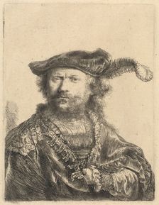 Self-Portrait in a Velvet Cap with Plume, 1638. Creator: Rembrandt Harmensz van Rijn