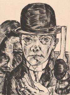 Self-Portrait in Bowler Hat (Selbstbildnis mit steifem Hut), 1921. Creator: Max Beckmann