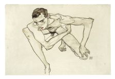 Self Portrait in Crouching Position, 1913. Creator: Schiele, Egon (1890-1918)