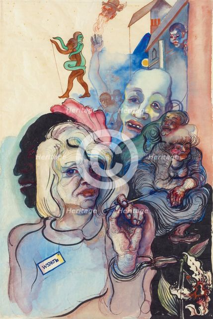 Self-portrait (in fantastic company), 1931. Creator: Lohse-Wächtler, Elfriede (1899-1940).