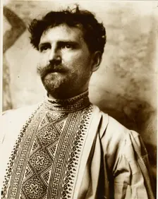 Self-Portrait in Fancy Shirt, negative about 1900; print about 1980. Creator: Alphonse Mucha