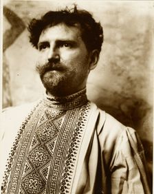 Self-Portrait in Fancy Shirt, negative about 1900; print about 1980. Creator: Alphonse Mucha