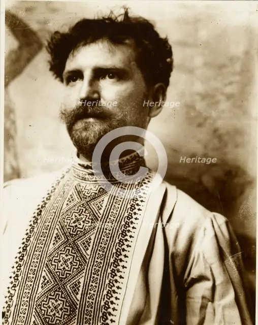 Self-Portrait in Fancy Shirt, negative about 1900; print about 1980. Creator: Alphonse Mucha.