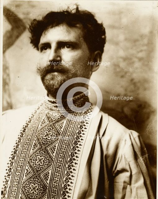 Self-Portrait in Fancy Shirt, negative about 1900; print about 1980. Creator: Alphonse Mucha.