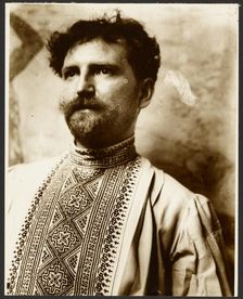 Self-Portrait in Fancy Shirt, negative about 1900; print about 1980. Creator: Alphonse Mucha