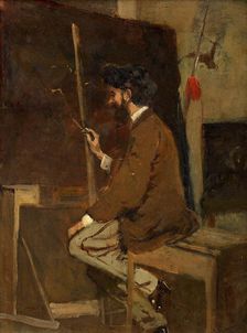 Self-portrait in front of the easel, before 1868. Creator: Makart, Hans (1840-1884)
