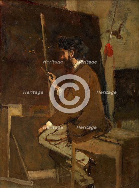 Self-portrait in front of the easel, before 1868. Creator: Makart, Hans (1840-1884).