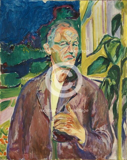 Self-Portrait in Front of the House Wall. Artist: Munch, Edvard (1863-1944)