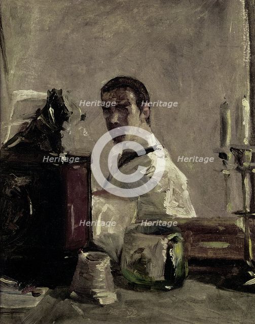 Self-portrait in front of a mirror. Artist: Toulouse-Lautrec, Henri, de (1864-1901)