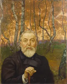 Self-Portrait in front of a Birch Forest, 1899. Creator: Hans Thoma