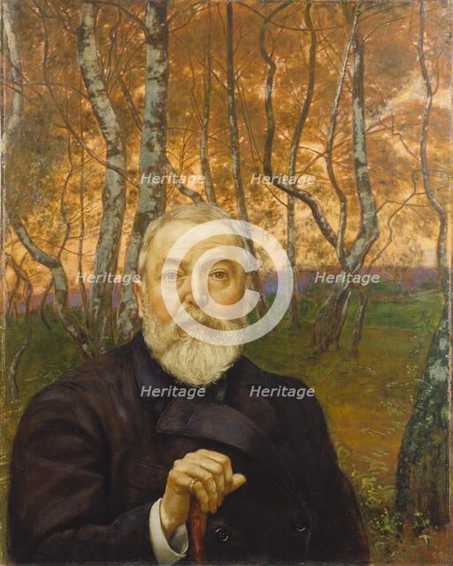 Self-Portrait in front of a Birch Forest, 1899. Creator: Hans Thoma.