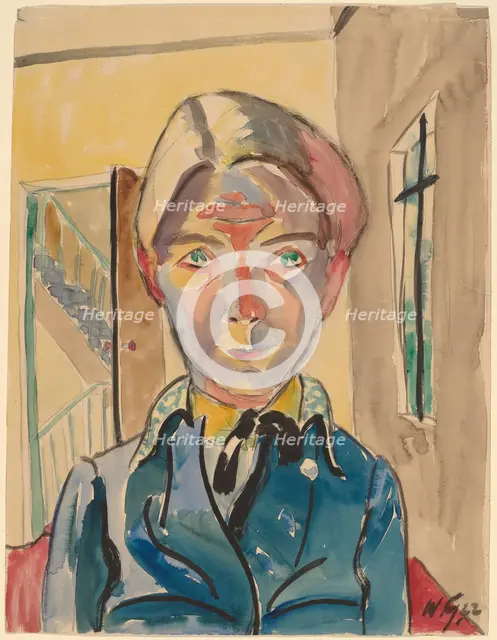 Self-Portrait in Front of Stairs (Selbst vor Treppe), 1922. Creator: Walter Gramatté.