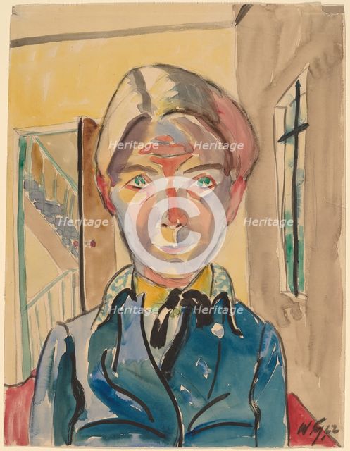 Self-Portrait in Front of Stairs (Selbst vor Treppe), 1922. Creator: Walter Gramatté.
