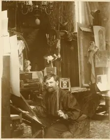 Self-Portrait in His Studio, Rue du Val-de-Grâce, Paris, negative 1899; print about 1980. Creator: Alphonse Mucha