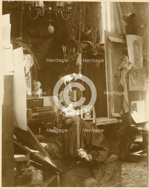 Self-Portrait in His Studio, Rue du Val-de-Grâce, Paris, negative 1899; print about 1980. Creator: Alphonse Mucha.