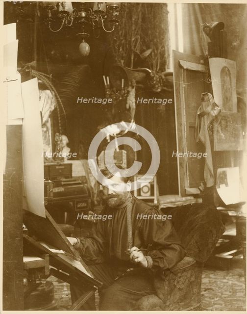 Self-Portrait in His Studio, Rue du Val-de-Grâce, Paris, negative 1899; print about 1980. Creator: Alphonse Mucha.