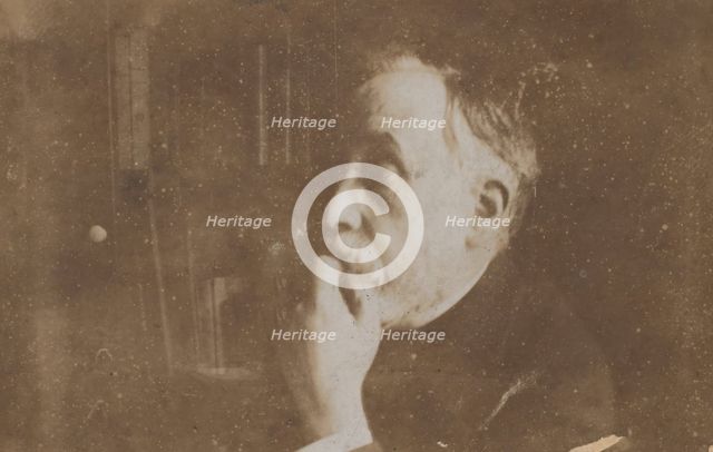 [Self-Portrait in Library (Hand to Chin)], probably 1895. Creator: Edgar Degas.