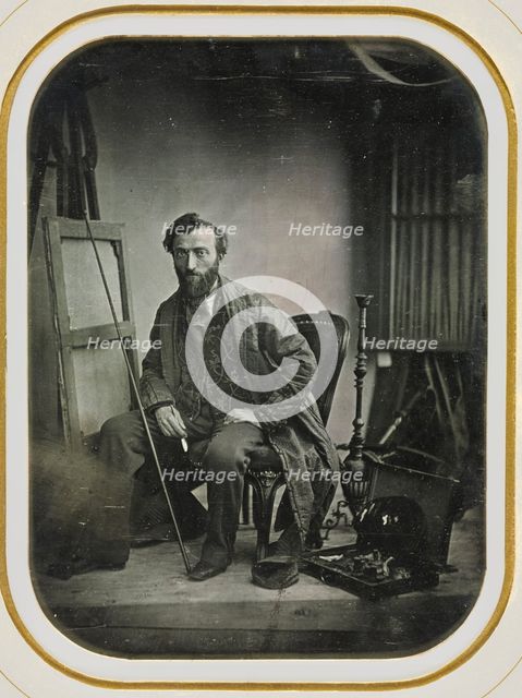 Self-Portrait in Painting Studio, c. 1843. Creator: Camille Dolard (French, 1810-1884).