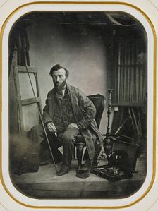 Self-Portrait in Painting Studio, c. 1843. Creator: Camille Dolard (French, 1810-1884)