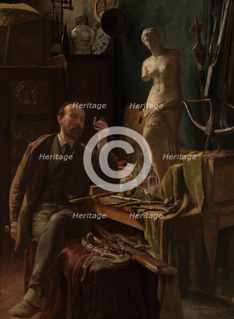 Self Portrait in Studio, 1885. Creator: Louis Van Engelen.
