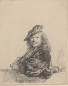 Self-Portrait Leaning on a Stone Sill, 1639., 1639. Creator: Rembrandt Harmensz van Rijn