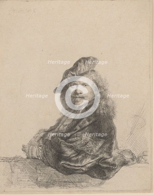 Self-Portrait Leaning on a Stone Sill, 1639., 1639. Creator: Rembrandt Harmensz van Rijn.