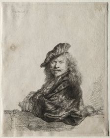 Self-Portrait Leaning on a Stone Sill, 1639. Creator: Rembrandt van Rijn (Dutch, 1606-1669)