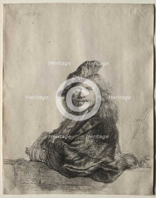 Self-Portrait Leaning on a Stone Sill, 1639. Creator: Rembrandt van Rijn (Dutch, 1606-1669).