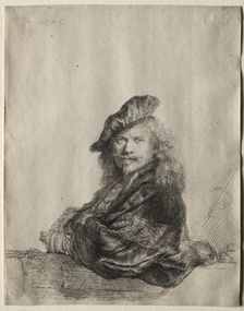 Self-Portrait Leaning on a Stone Sill, 1639. Creator: Rembrandt van Rijn (Dutch, 1606-1669)