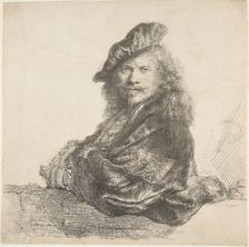 Self-Portrait, Leaning on a Stone Wall, 1639. Creator: Rembrandt Harmensz van Rijn