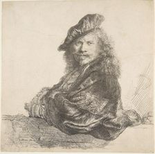 Self-Portrait, Leaning on a Stone Wall, 1639. Creator: Rembrandt Harmensz van Rijn